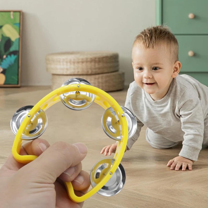 CashBeat 4-Pack Handheld Tambourines with 4 Jingle Bells Each, Mini Plastic Half-Moon Percussion Instruments for Adults, School Music Class, Band and Party - Image 5